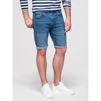 Ombre Men's denim shorts with rolled up leg blue bílá světle modrá tmavě červená