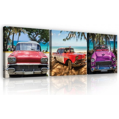 Postershop Obraz na plátně: Barevní auto veteráni - set 3ks 25x25cm