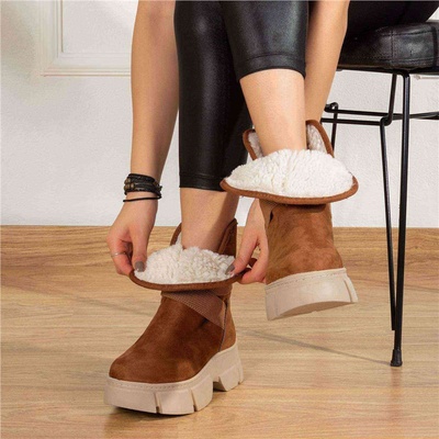 Mevese Дамски велурени боти с каракул - Цвят Таба #384528 (384528_Светло кафяв)