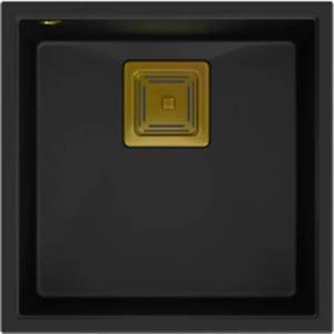 Quadron Композитна мивка за под плот Quadron Unique David 40 карбоново черно - златно 42x42 см (HQD4242U7-G1) Мивка за вграждане
