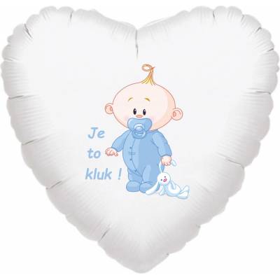 Balónek bílý fóliový srdíčko Je to kluk!