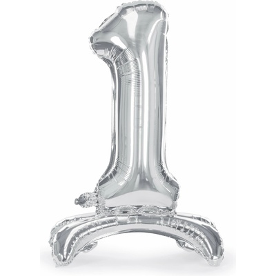 PartyDeco Stojaci fóliový balón číslo 1 70cm strieborný