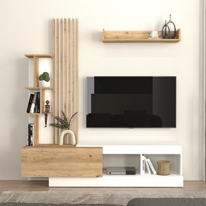TopMebel Меламинов ТВ шкаф Vermont TopMebel в бял - sepet oak цвят 180x40x193.8cm