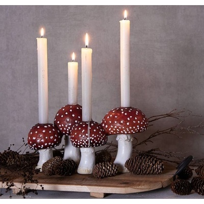 Červeno-bílý svícen na úzké svíčky muchomůrky Mushroom - 30*17*17 cm - Clayre & Eef