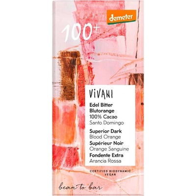Vivani Hořká čokoláda 100% s příchutí červeného pomeranče Demeter Bio 90 g