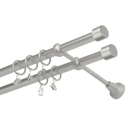 OK-GarnýžeCZ Garnýž kovová dvouřadá 19mm Pullo double satina 250 cm do stěny / kroužky s žabkou