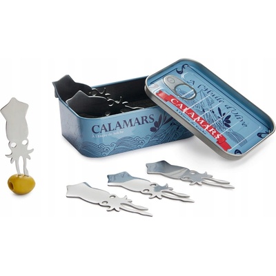 Balvi Design Vidličky na chuťovky Calamars v kovové krabičce 6 ks