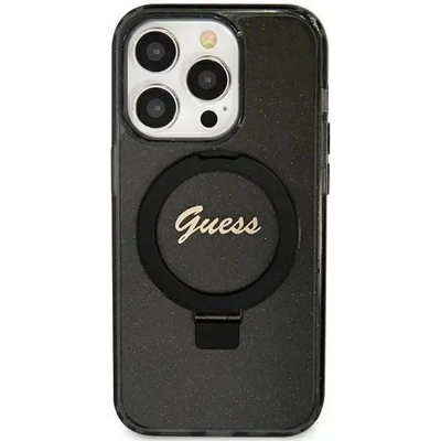 GUESS Кейс Guess Ring Stand Script Glitter MagSafe за iPhone 12/12 Pro, черен (GUE003415-0)