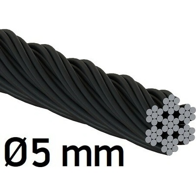 Nerezové lanko Ø5mm, 7x7 drátů, černé, INOX AISI316