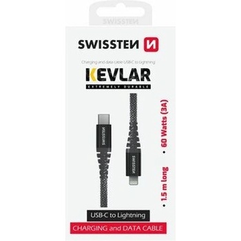 Swissten 71544010 dátový Lightning, 60W / 3A / 1x USB-C(M) / 1x Lightning(M), 1m, šedý