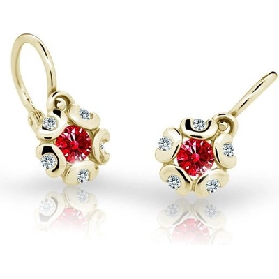 Danfil dětské náušnice kytičky C2178 ze žlutého zlata s kamínkem Ruby Dark zapínání brizura