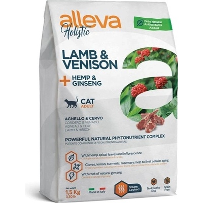 alleva Holistic Lamb & Venision & Cannabis Sativa & Ginseng Cat adult 1,5 kg