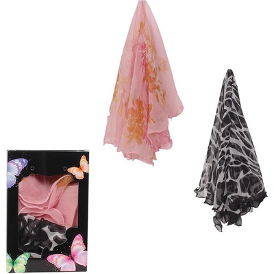 Комплект дамско фишу 2 броя - розово с цветя черно и бяло