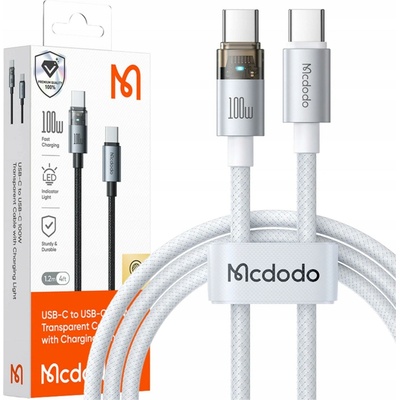 Mcdodo CA-5582 s kontrolkou nabíjení USB-C na USB-C průhledný 100 W 1,2m bílý