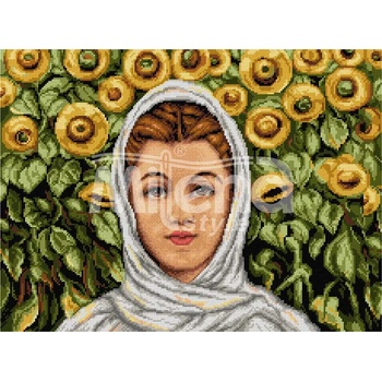 Image 1 of Milena Style Момиче със слънчогледи - гоблен с щампа без конци