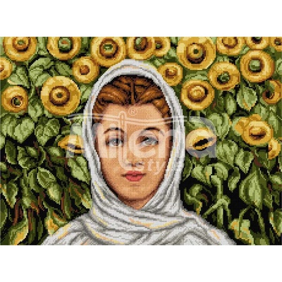 Milena Style Момиче със слънчогледи - гоблен с щампа без конци