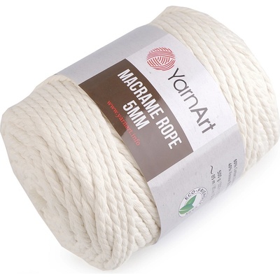 Pletací příze Macrame Rope Ø5 mm 500 g rozčesávací, střední, 2 (752) krémová nejsvět.