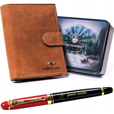 Peterson Kožená pánska peňaženka elegantná vertikálna na patentný gombík camel