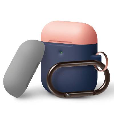 Силиконов калъф за Apple Airpods 2 with Wireless Charging Case - Elago Airpods Duo Hang Silicone Case (тъмносин-оранжев) (EAP2DH-JIN-PEMGY)