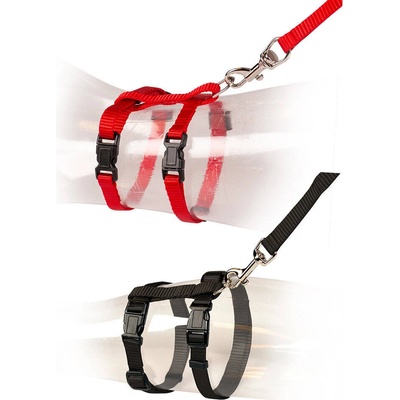 Duvo Plus Cat Walking - Комплект за котки, повод 125 см. с регулируем нагръдник 20-35 см. /червен, черен