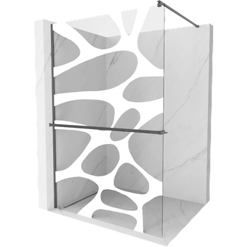 Mexen Kioto+ преградна стена за душ с рафт Walk-in 80 x 200 cm, бяла вълна, четкано сиво оръжие - 800-080-121-66-97 (800-080-121-66-97)