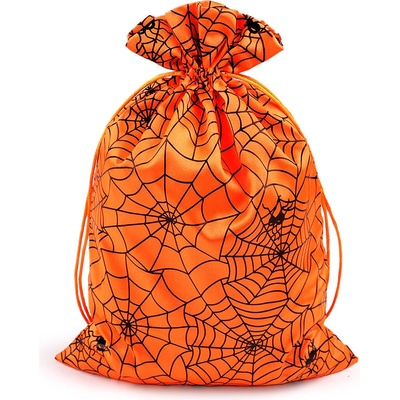 Prima-obchod Dárkový pytlík pavučina / Halloween 20x31 cm saténový, barva 1 oranžová černá