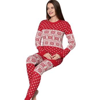 Image 1 of Плетен дамски коледен комплект в червено и бяло със снежинки