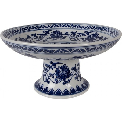 Clayre & Eef Porcelánová mísa na noze s modrými květy Vintage Unique 26 x 13 cm