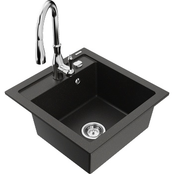 Mexen Vito гранитна мивка с 1 отделение с кухненски смесител Savita, черно/златист металик - 6503-75-672601-00 (6503-75-672601-00)