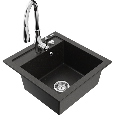 Mexen Vito гранитна мивка с 1 отделение с кухненски смесител Savita, черно/златист металик - 6503-75-672601-00 (6503-75-672601-00)