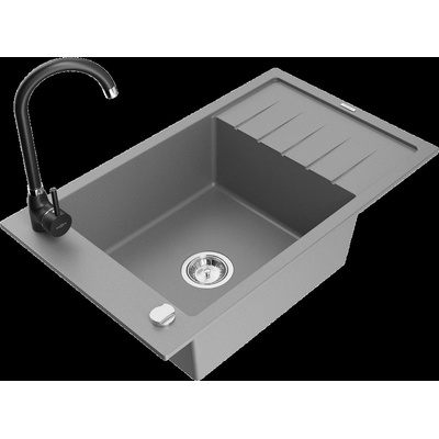 Elias еднокамерен гранитен кухненски мивка с отцедник и кухня батерия Telma, сив - 6511-71-670200-70 (6511-71-670200-70)