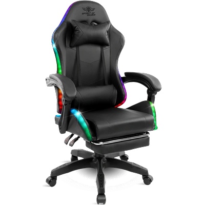 Spirit Of Gamer Стол Spirit of Gamer - SIRIUS (RGB, регулируем наклон/височина; сгъваема поставка за крака; до 120 кг, черен) (SOG-GCSRG)