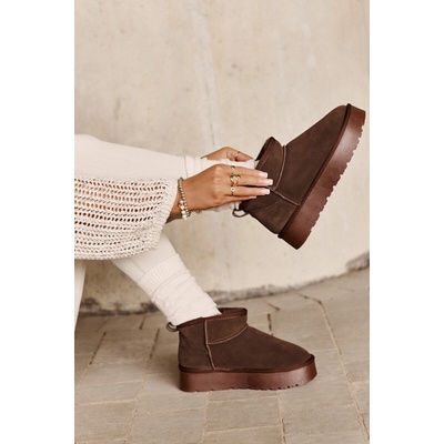 Kes Women's Suede Low-Rise Snow Boots Brown Shelie čierna