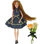 LEAN Toys Кукла Lean Toys - Emily, с къса флорална рокля и дълга коса, 30 cm (13925)