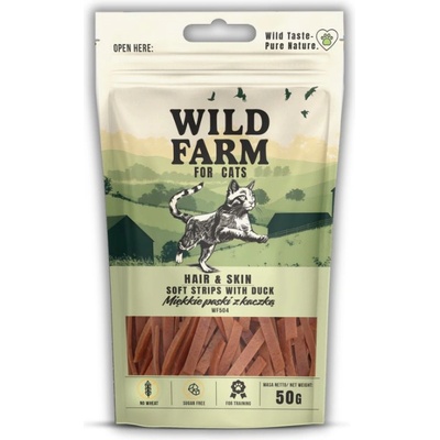 WILD FARM козина и кожа меки патешки ленти 50 г лакомство за котки