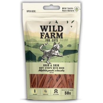 WILD FARM козина и кожа меки патешки ленти 50 г лакомство за котки