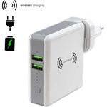 4smarts 3in1 Charger HyperVolt with Wireless Power Bank - захранване за ел. мрежа с два USB изхода, външна батерия и безжично зареждане (бял)