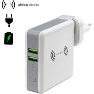 4smarts 3in1 Charger HyperVolt with Wireless Power Bank - захранване за ел. мрежа с два USB изхода, външна батерия и безжично зареждане (бял)