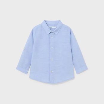 Image 1 of MAYORAL Ленена риза дълъг ръкав едноцветна небесно синя за бебе момче Mayoral