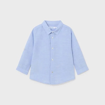 MAYORAL Ленена риза дълъг ръкав едноцветна небесно синя за бебе момче Mayoral