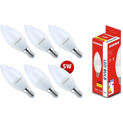 KOMA Sada 6ks LED žárovek E14 5W, svíčka, 230V, 400lm, 30000h, 6500K studená bílá