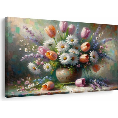 Obraz kytice tulipánů a kopretin - 120x80