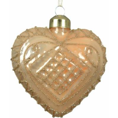 KAEMINGK Vánoční skleněná ozdoba srdíčko s flitry 1ks, 8x3,5x8cm - Oranžové