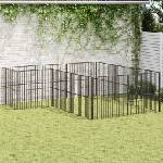 vidaXL Кошара за кучета с 12 панела, черна, поцинкована стомана (3209558)