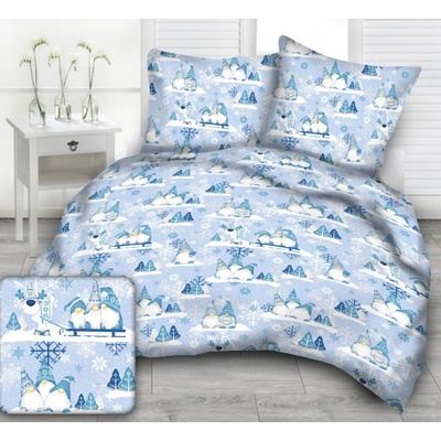 TiaHome Obliečky bavlna Vianočné škriatky modré 70x90 140x200