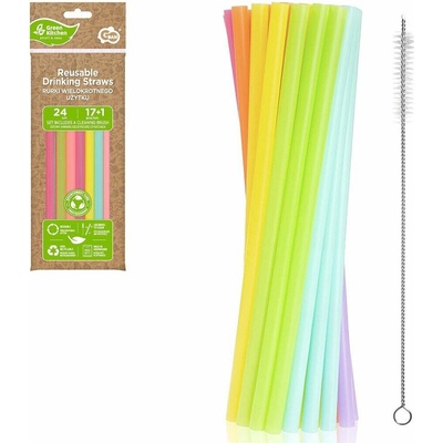 GoDan Plastové brčka Jumbo 240 mm 17 ks + štěteček