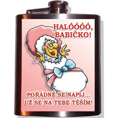 Plechová placatka Babičko napij se