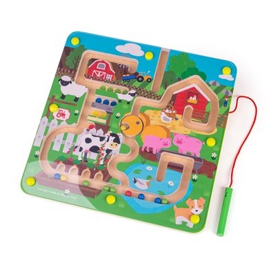 Bigjigs Toys Дървен магнитен лабиринт Bigjigs - Ферма (34010)