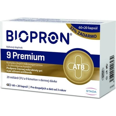 Biopron Premium probiotika a prebiotika při a po užívání antibiotik 60+20 tobolek