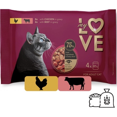 My Love SET s kuracím a hovädzím mäsom v omáčke 4 x 85 g